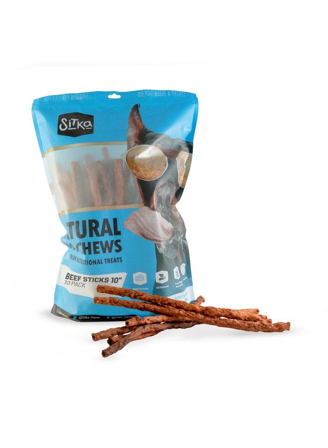 Sitka Farms Beef Sticks 10 Inch for Dogs - Crunchy Beef Munchy Sticks - Natural Beef Flavor Dog Treats - 30 Count - High Protein Snacks for Large Medium and Small Breeds - Image 1