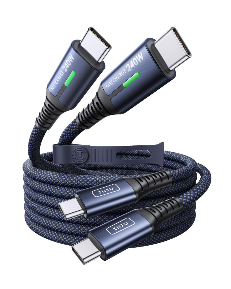 INIU USB C to USB C Cable, 240W Fast Charging Type C Charger Cord, Braided USBC Cable for iPhone 17, Samsung S25, Laptop, MacBook, Switch, Family, Commuter, Students, [6.6ft+6.6ft Blue] - Image 1