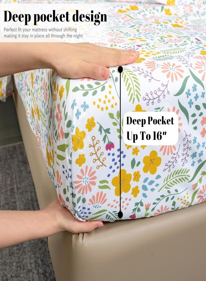 Bedlifes Full Sheet Set Ultra Soft, Breathable, Silky Flower Deep Pocket 100% Microfiber Bedding, 4 Piece Full Size Floral - Image 5