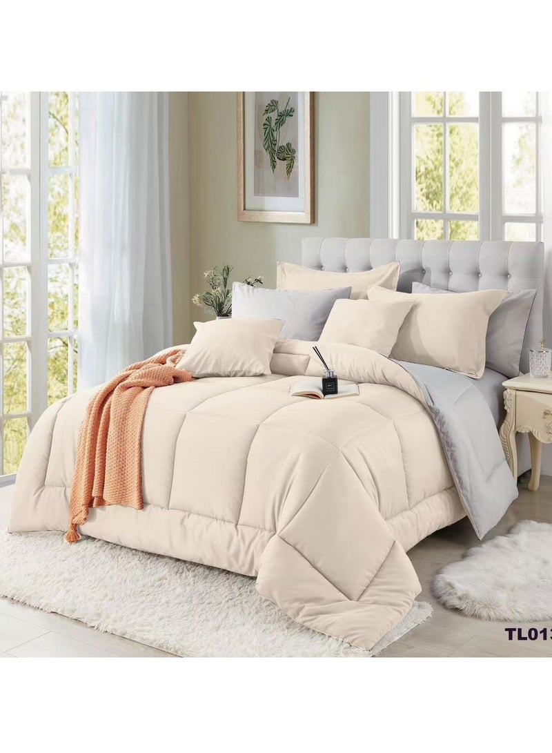 شايني فلاور طقم لحاف سرير نفرين مفرش شتوي مكون من 8 قطع ميكروفايبر مع حشوة قطن مقاس ۲٤۰×۲۲۰ سم - Image 2