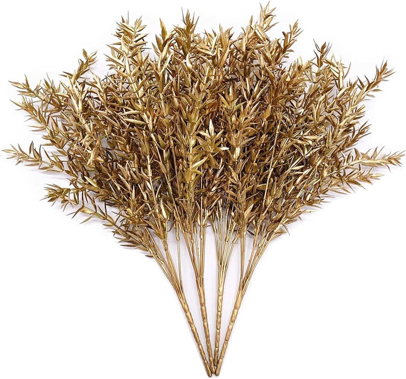 LOVENIMEN Christmas Artificial Plants, Fake Golden Plant Spiky Leaf Grass Flowers Bush Fern Bushes Faux Shrubs Indoor Outside Hanging Planter Home Garden Decor Festival Decoration - Gold 4 Pcs - Image 1