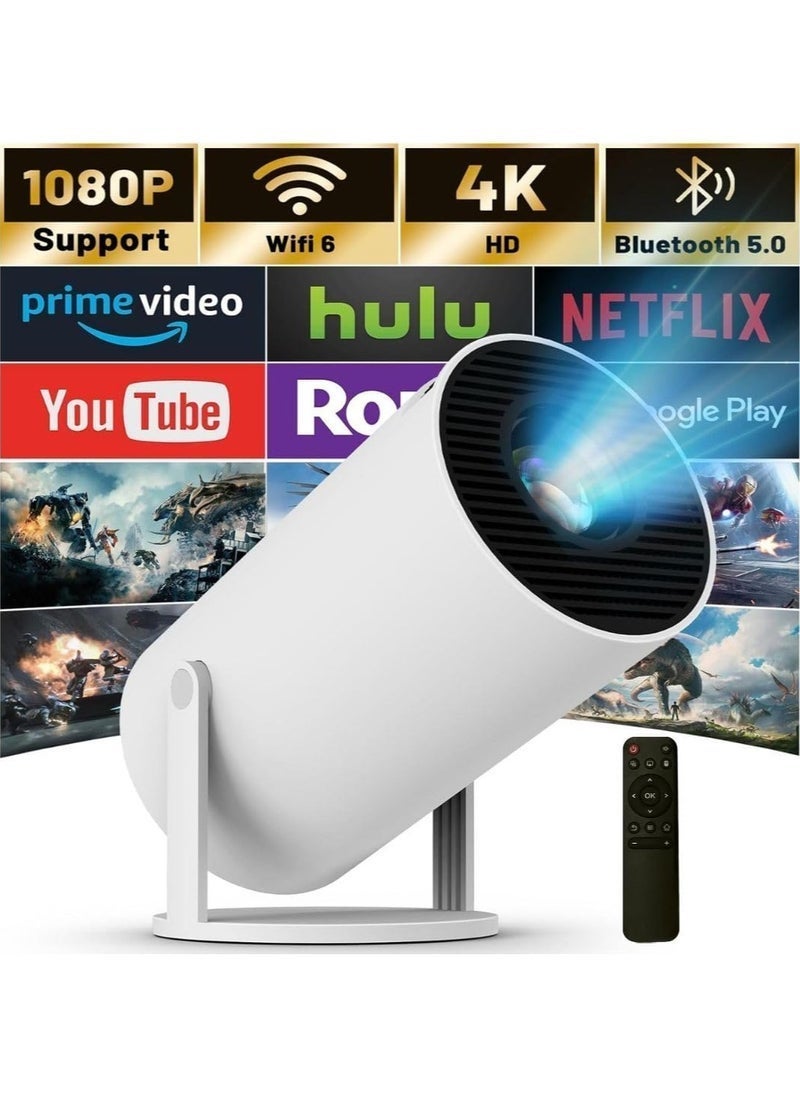 Gulf Trend Smart Projector 4K with Android OS, WiFi 6 & Bluetooth 5.2 – 180° Rotating Stand, Auto Focus, Electric Keystone, 1080P Full HD, Built-in Apps & HiFi Speakers - Image 1