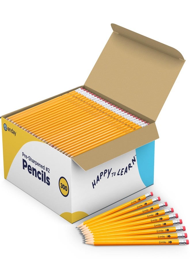 Enday #2 Pencils Bulk - 300 Pack - Pre-sharpened pencils #2 Wood-Cased Yellow Sharpened Pencils for Kids with Latex-Free Eraser Top for Office and Classroom Supplies. - Image 1