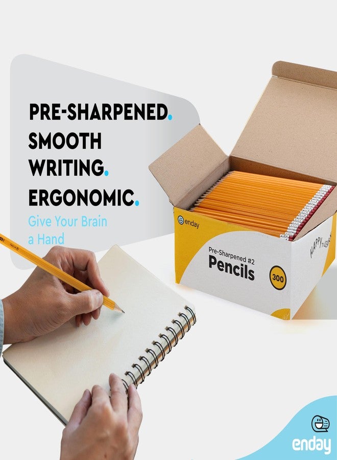 Enday #2 Pencils Bulk - 300 Pack - Pre-sharpened pencils #2 Wood-Cased Yellow Sharpened Pencils for Kids with Latex-Free Eraser Top for Office and Classroom Supplies. - Image 2