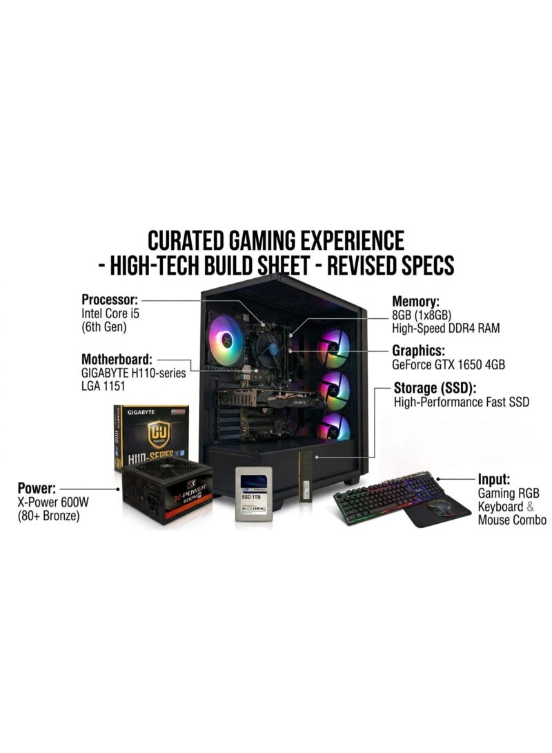 جهاز كمبيوتر ألعاب متكامل بأداء سلس مع Core i5 وكارت GTX 1650 ورام 8 جيجا وSSD 1 تيرا وباقة جيمنج كاملة