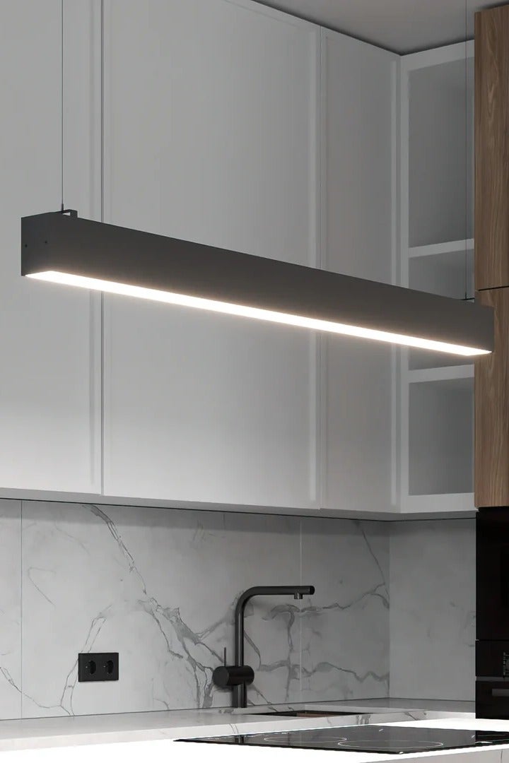 ESNCO Modern LED Linear Light, Black Aluminium, 1m Adjustable Hanging Wire, Modern Design for Office, Home, Kitchen  - Image 1