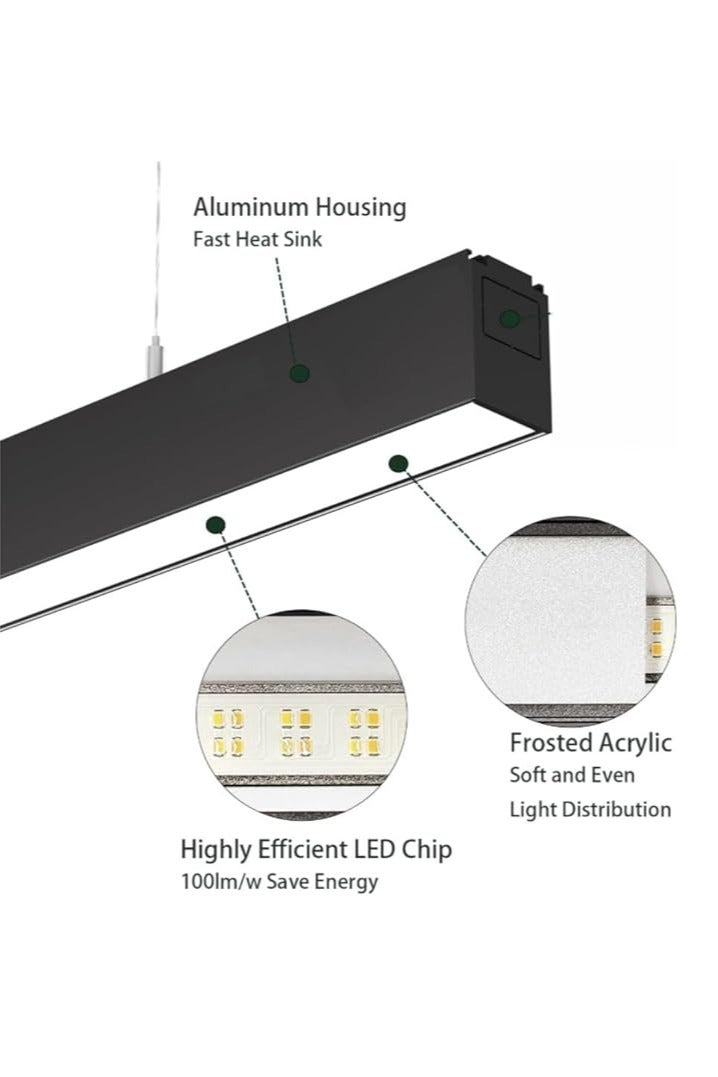 ESNCO Modern LED Linear Light, Black Aluminium, 1m Adjustable Hanging Wire, Modern Design for Office, Home, Kitchen  - Image 4