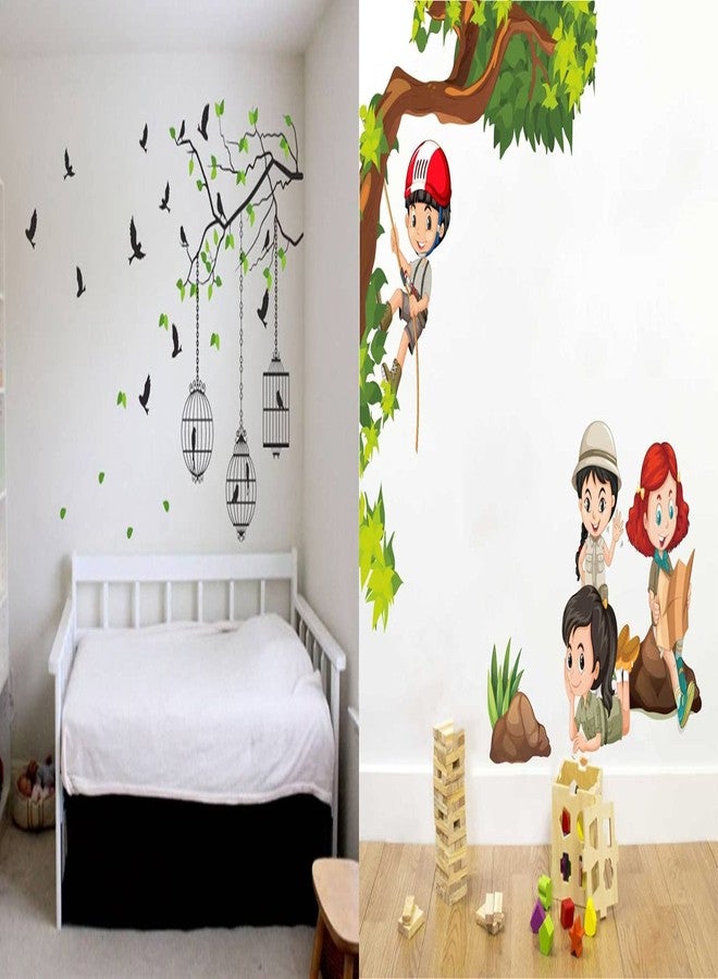 Walltech Set of 2 Wall Sticker Flying Bird with Cage and Kids Activity Wall Sticker - Image 1