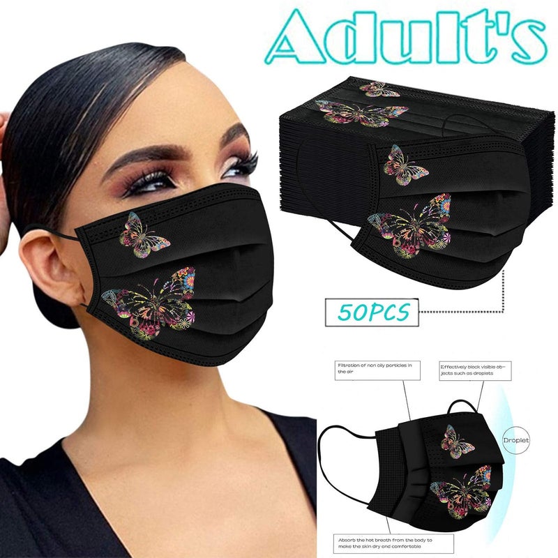 woobles 50PC Butterfly Disposable Face Masks for Women with Design Cute Butterfly Printed Face Masks Full Face Protection (I) I - Image 2