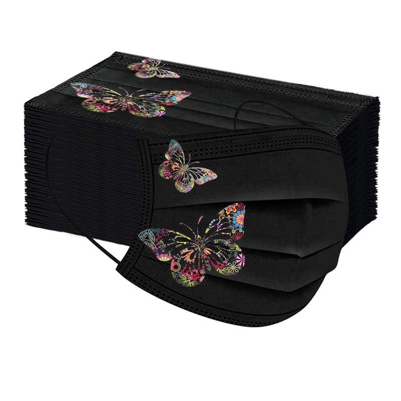 woobles 50PC Butterfly Disposable Face Masks for Women with Design Cute Butterfly Printed Face Masks Full Face Protection (I) I - Image 1