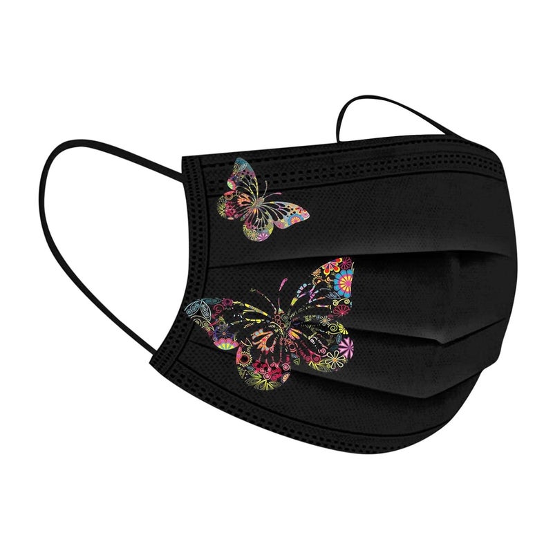 woobles 50PC Butterfly Disposable Face Masks for Women with Design Cute Butterfly Printed Face Masks Full Face Protection (I) I - Image 3