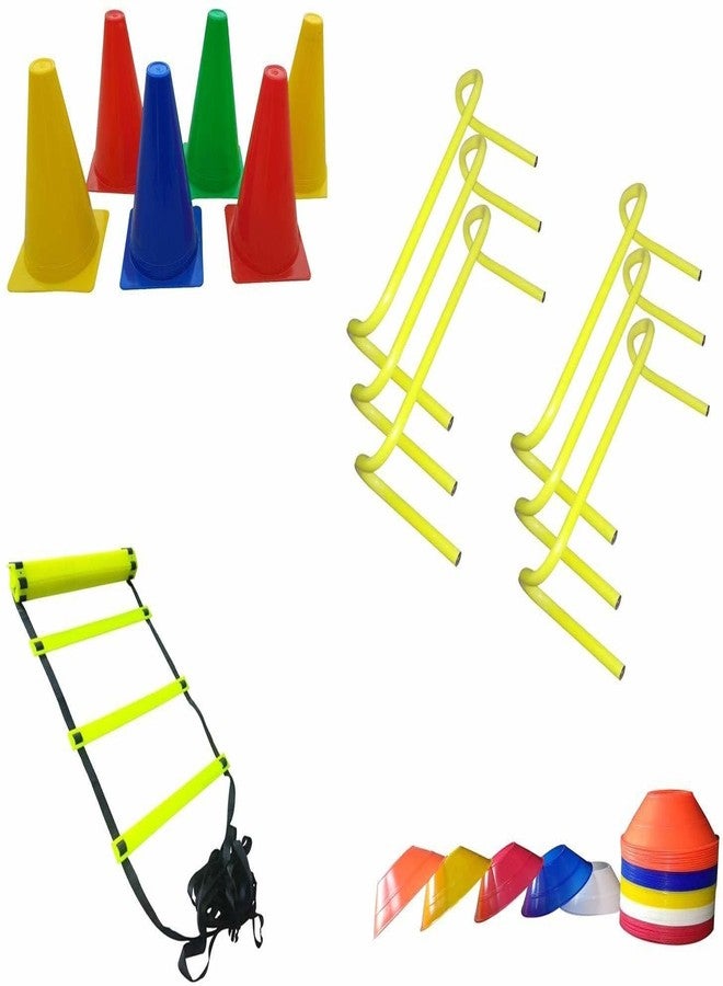 YMD Speed Adjustable Speed Ladder/Jumping Agility Hurdle 6 inch Set of 6/Saucer Marker Cone 6inch Set of 20, Marking Set of 20 PVC Speed Hurdles (for Adults, Children Pack of 6) - Image 1