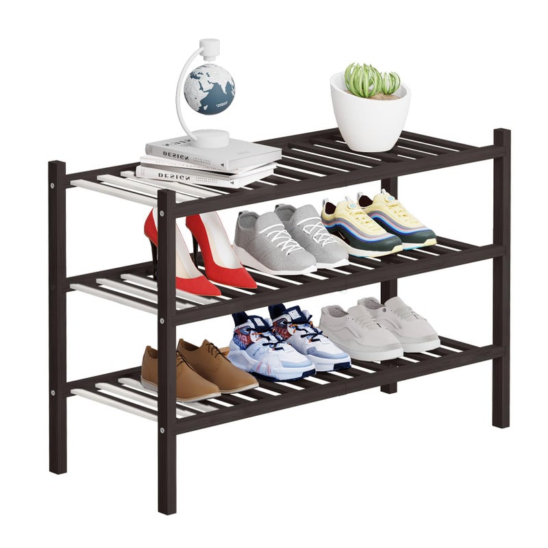 Buymoth 3 Tier Bamboo Shoe Rack Storage Organizer for Closet, Multifunctional Stackable Free Standing Shoe Shelf Organizer for Small Space,Entryway, Hallway, Bathroom27 x11 x20(Brown, 3 Tier) - Image 1