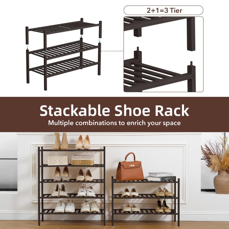 Buymoth 3 Tier Bamboo Shoe Rack Storage Organizer for Closet, Multifunctional Stackable Free Standing Shoe Shelf Organizer for Small Space,Entryway, Hallway, Bathroom27 x11 x20(Brown, 3 Tier) - Image 4