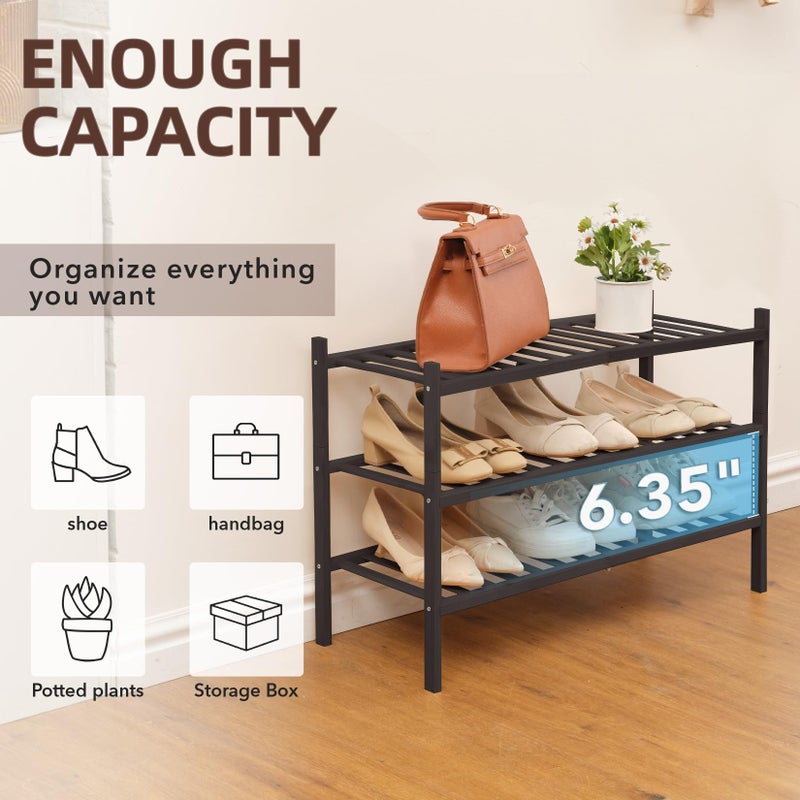Buymoth 3 Tier Bamboo Shoe Rack Storage Organizer for Closet, Multifunctional Stackable Free Standing Shoe Shelf Organizer for Small Space,Entryway, Hallway, Bathroom27 x11 x20(Brown, 3 Tier) - Image 5
