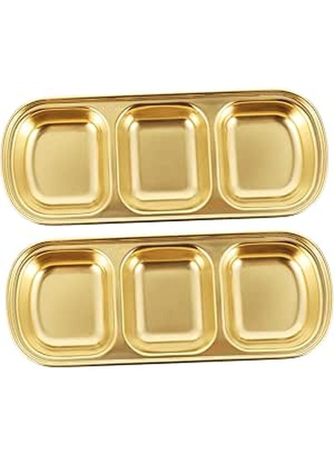 Stainless Steel Sauce Dish 3 Grid Plates 2 Pcs For Salads Appetizers - Image 1