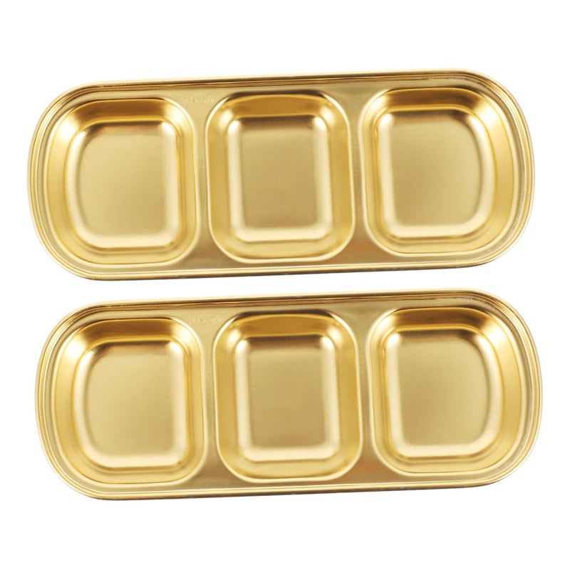 Stainless Steel Sauce Dish 3 Grid Plates 2 Pcs For Salads Appetizers - Image 2