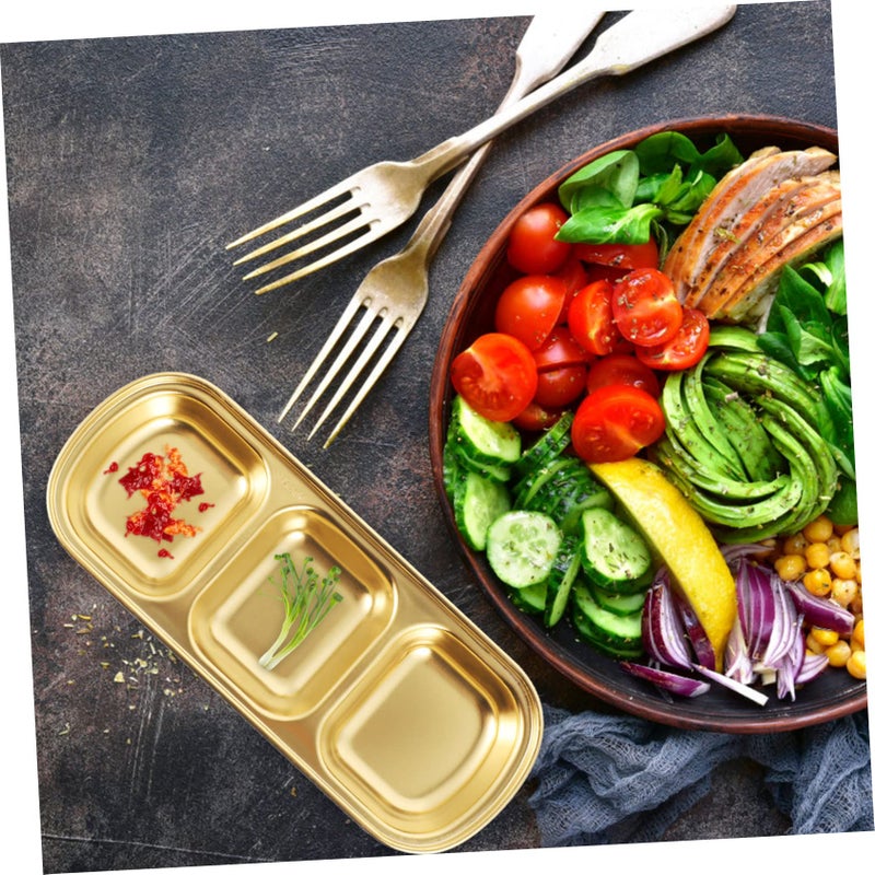 Stainless Steel Sauce Dish 3 Grid Plates 2 Pcs For Salads Appetizers - Image 4