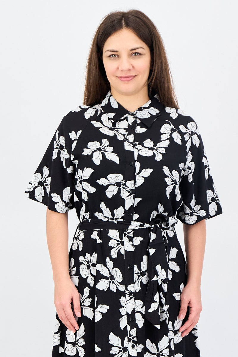 ANNE KLEIN فستان ميدي مزخرف بالورود للنساء، متعدد الألوان - Image 4