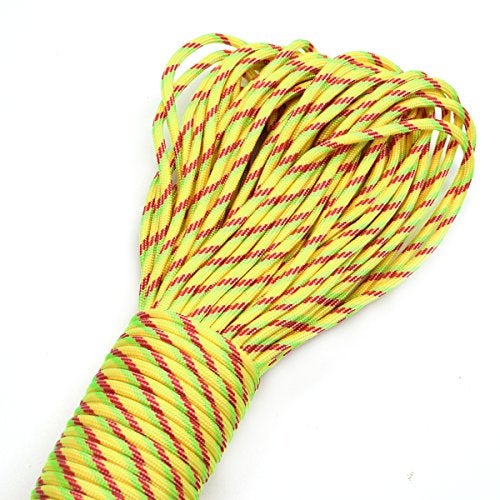 KEEJEA 100ft Type III 7 Strand Core Paracord 550 Parachute (97# Yellow+Red+Neon Green) - Image 3