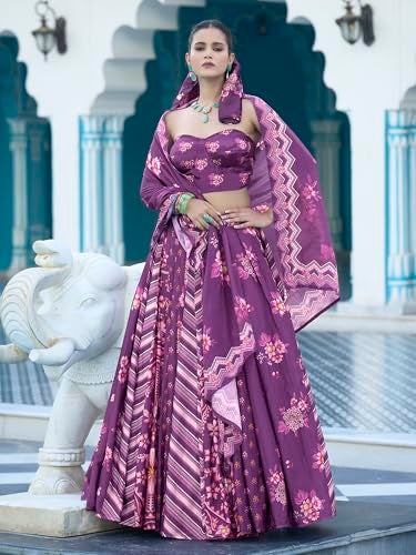 PURVAJA Women's Chinon/Art Silk Semi-Stitched Lehenga choli (Hiya-Purple_Free Size) - Image 2