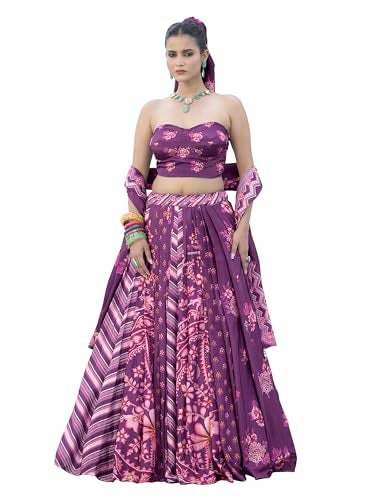 PURVAJA Women's Chinon/Art Silk Semi-Stitched Lehenga choli (Hiya-Purple_Free Size) - Image 5