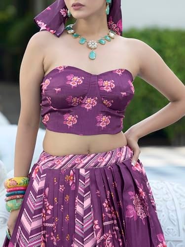 PURVAJA Women's Chinon/Art Silk Semi-Stitched Lehenga choli (Hiya-Purple_Free Size) - Image 3