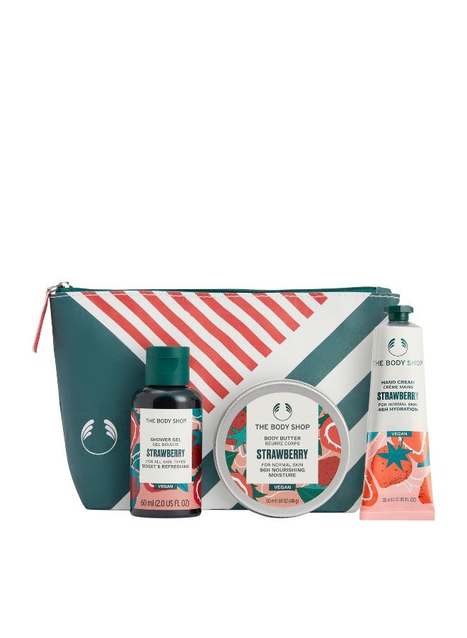 THE BODY SHOP Strawberry Mini Gift Set – Shower Gel (60 Ml) And Body Butter (50 Ml) And Hand Cream (30 Ml) – Juicy Wild Strawberry Seed Oil Formula, Vegan Body Care Trio For Soft, Fresh Skin