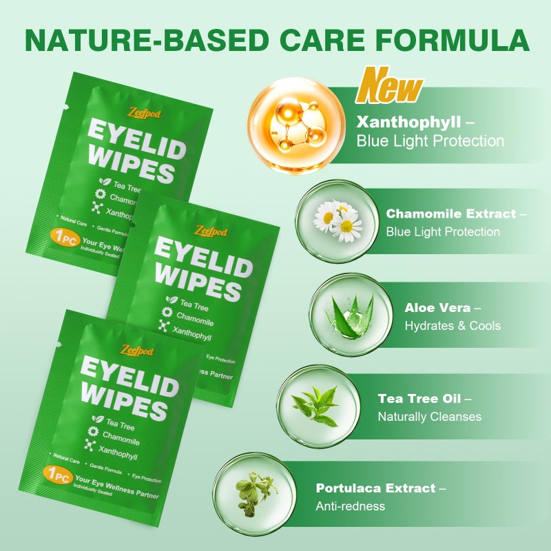 Zeefpod 120PCS Tea Tree Oil Eyelid Wipes â€“ Individually Wrapped Eye Lid Cleaning Wipesï¼ŒSoothing For Sensitive Eyes, Stay Hydrated Lid Wipe - Image 3