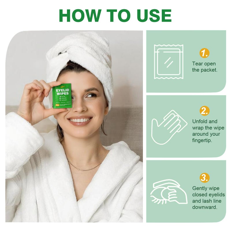 Zeefpod 120PCS Tea Tree Oil Eyelid Wipes â€“ Individually Wrapped Eye Lid Cleaning Wipesï¼ŒSoothing For Sensitive Eyes, Stay Hydrated Lid Wipe - Image 4