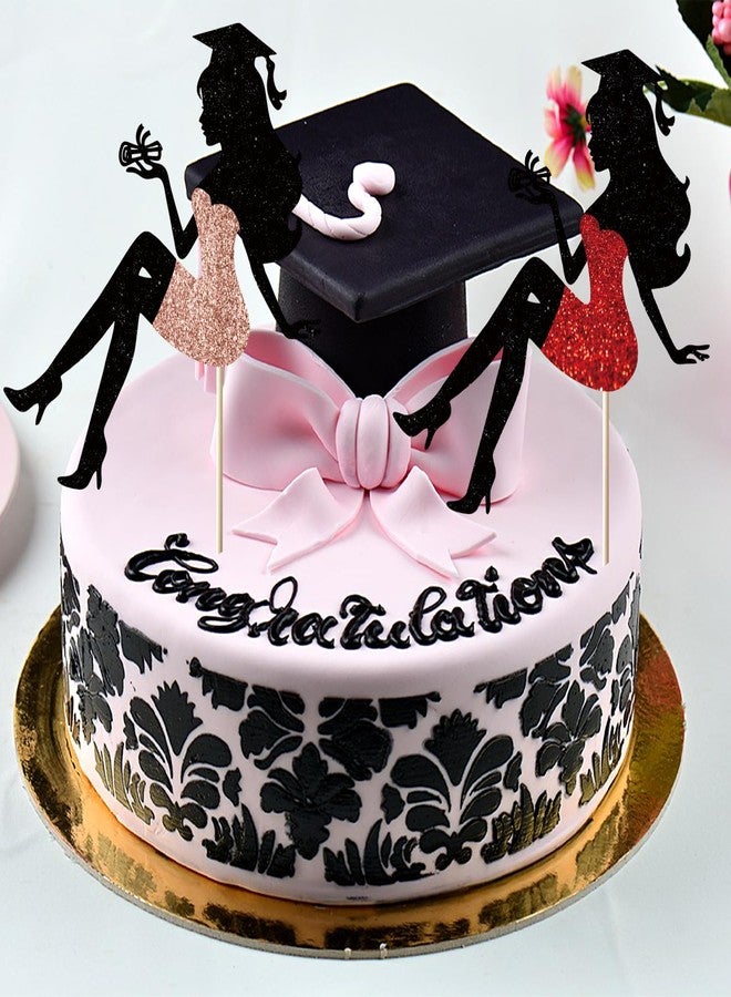 Chewarelly 1 Pack Graduation cake Topper, Glitter Congrats Grad Cake Decor,Class Of 2026 Cake Picks for Senior High School College Grad Party Decorations Supplies(Black with Gold) Girls - Image 3