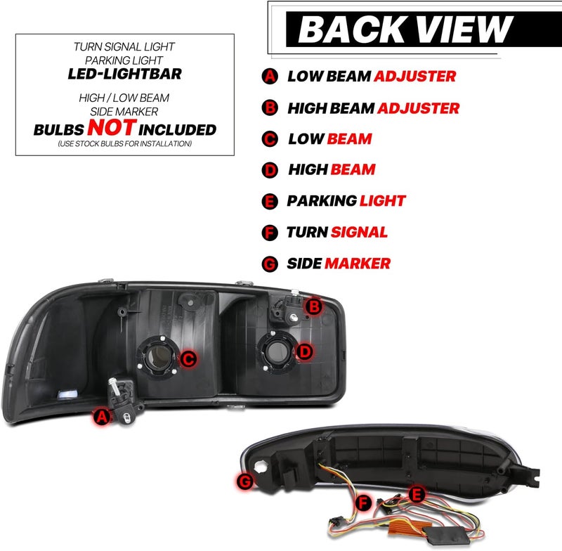M-AUTO Switchback LED Tube DRL Black Headlights Assembly for GMC Sierra and Yukon Models - Image 4