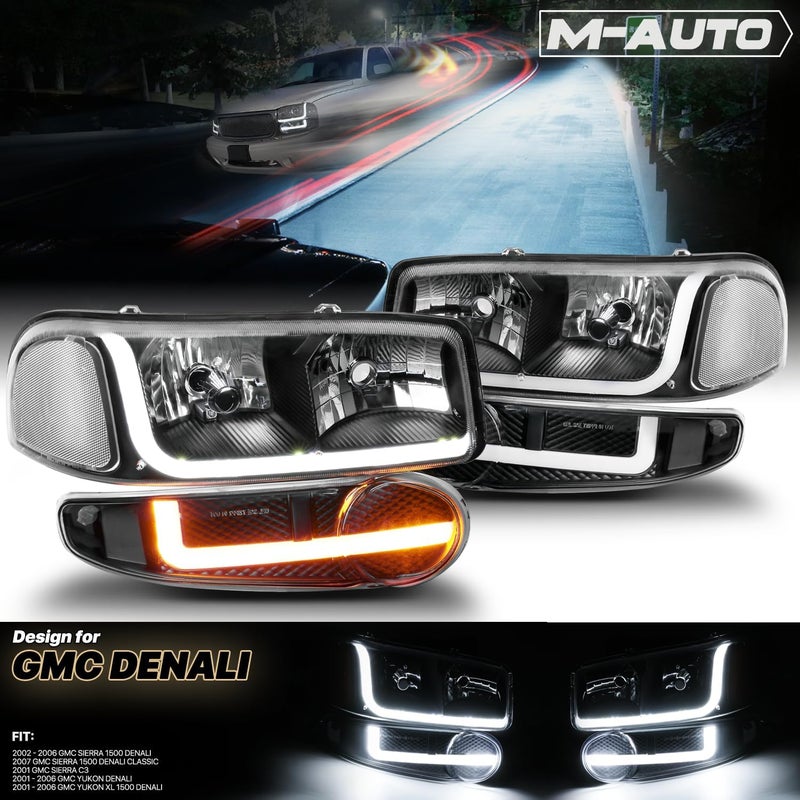 M-AUTO Switchback LED Tube DRL Black Headlights Assembly for GMC Sierra and Yukon Models - Image 2