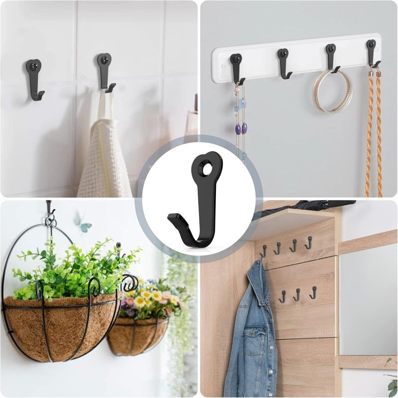 ZAYBOD 15 Utility Hooks Wall Mounted with 30 Screws - Black Heavy Duty Hooks for Coat, Robe, Bag, Key | Garage Entryway Hanging Organizer, Closet & Bathroom Hardware - Image 4