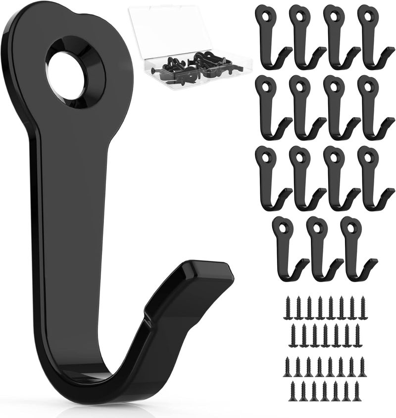 ZAYBOD 15 Utility Hooks Wall Mounted with 30 Screws - Black Heavy Duty Hooks for Coat, Robe, Bag, Key | Garage Entryway Hanging Organizer, Closet & Bathroom Hardware - Image 1