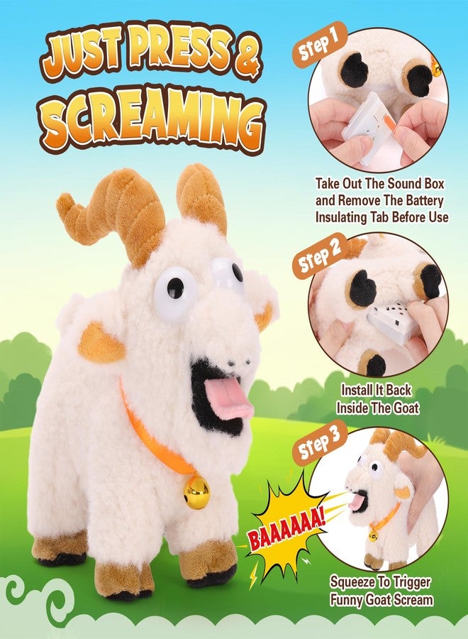 FunisFun Goat Plush with Bell, Goat Stuffed Animal with Funny Screams Sound, Gag Gift for Adults Friends and Coworkers Desk Toy - Image 3