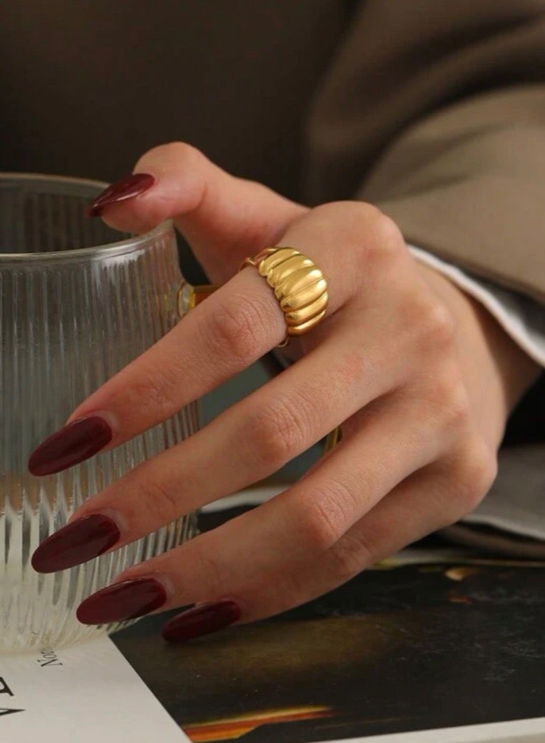 إيكوال خاتم نسائي من الاستانلس ستيل مطلي باللون الذهبي بمقاس موحد - Image 3