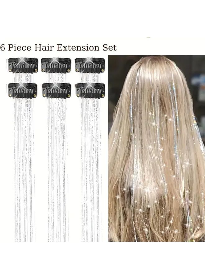 Silver Glitter 20inch Clip In Synthetic Hair Extension Set For Party Festival - Image 1