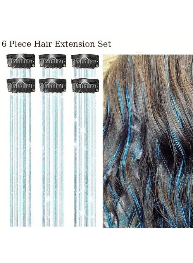 Silver Glitter 20inch Clip In Synthetic Hair Extension Set For Party Festival - Image 3