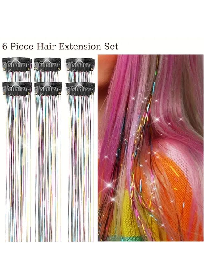 Silver Glitter 20inch Clip In Synthetic Hair Extension Set For Party Festival - Image 2