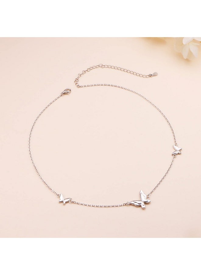 DAOCHONG S925 Sterling Silver Choker Short Dainty Necklace Butterfly Sun Handcuffs Pendant For Women Girl Jewelry  - Image 3