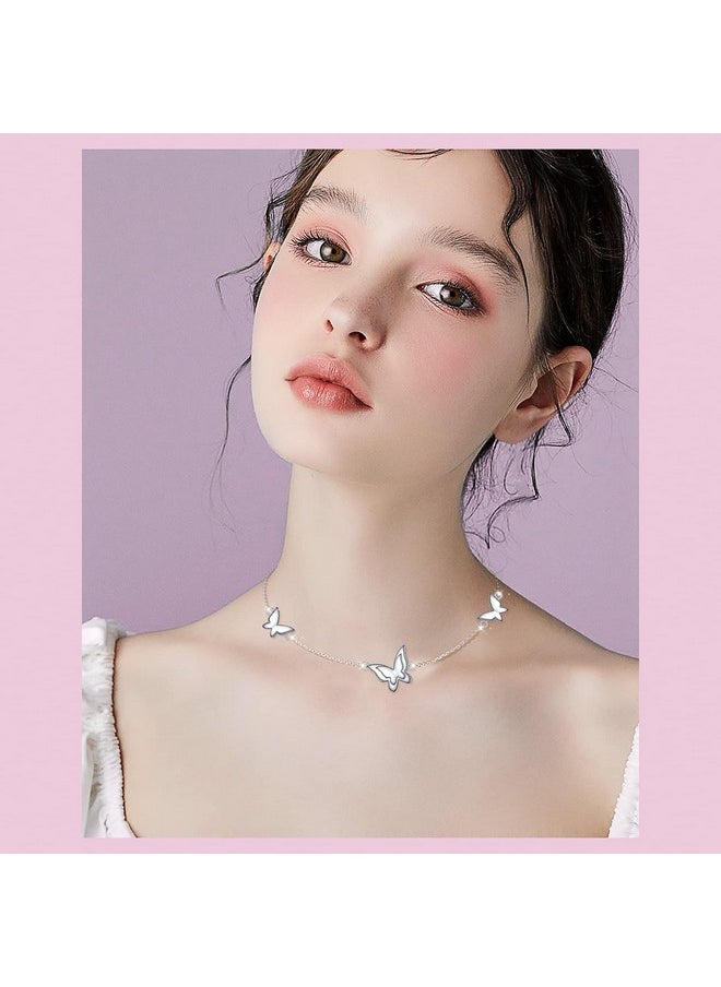 DAOCHONG S925 Sterling Silver Choker Short Dainty Necklace Butterfly Sun Handcuffs Pendant For Women Girl Jewelry  - Image 2