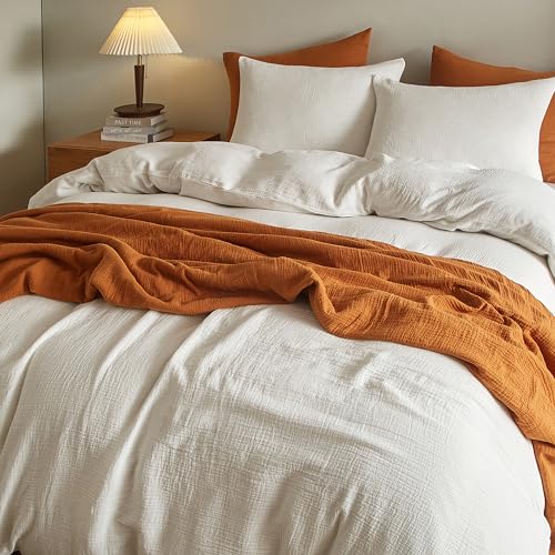 SE SOFTEXLY Muslin Duvet Cover King Size, 100% Washed Cotton Duvet Cover Set, Ultra Soft Comforter Cover Linen Like, 3 Pieces Minimalist Gauze Duvet Cover with 2 Pillowcases, 90"x104", Light Brown - Image 5
