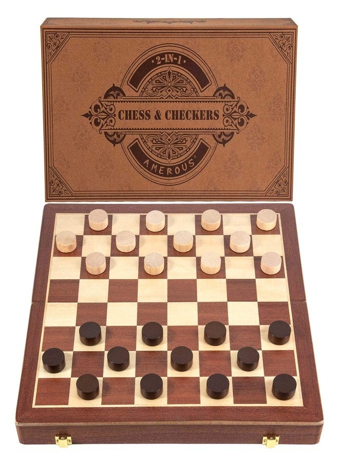 AMEROUS 15 Inches Magnetic Wooden Chess & Checkers Set (2 in 1) - Folding Board -Gift Box Packed -24 Cherkers Pieces -2 Extra Queens - Chessmen Storage Slots, Beginner Chess Set for Kids and Adults - Image 2