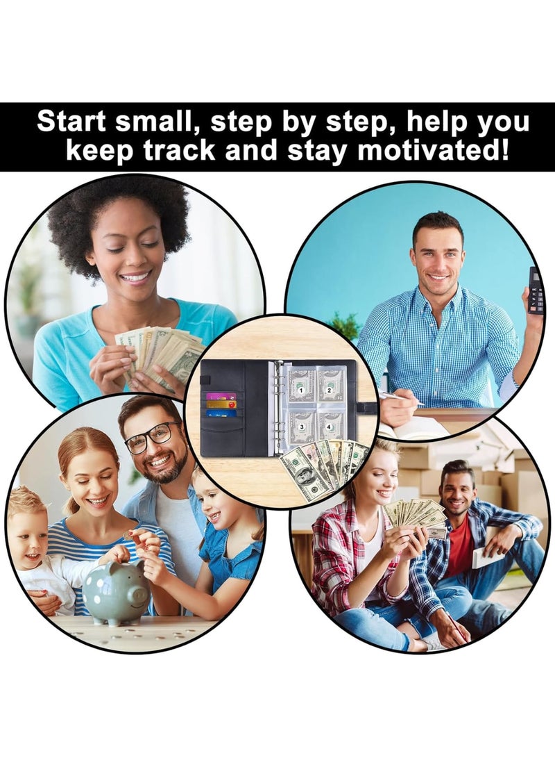 SOLARAE 100 Envelopes Money Saving Challenge Binder Kit, 100-Day $5,050 Savings Challenge, Budget Planner & Money Saver with 25 Pages of 4 Numbered Envelopes on each page (Black) - Image 3