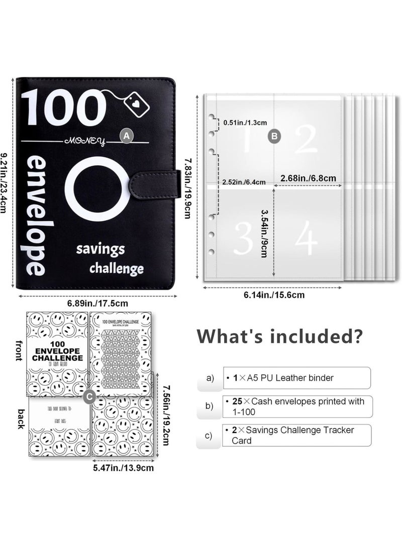 SOLARAE 100 Envelopes Money Saving Challenge Binder Kit, 100-Day $5,050 Savings Challenge, Budget Planner & Money Saver with 25 Pages of 4 Numbered Envelopes on each page (Black) - Image 5