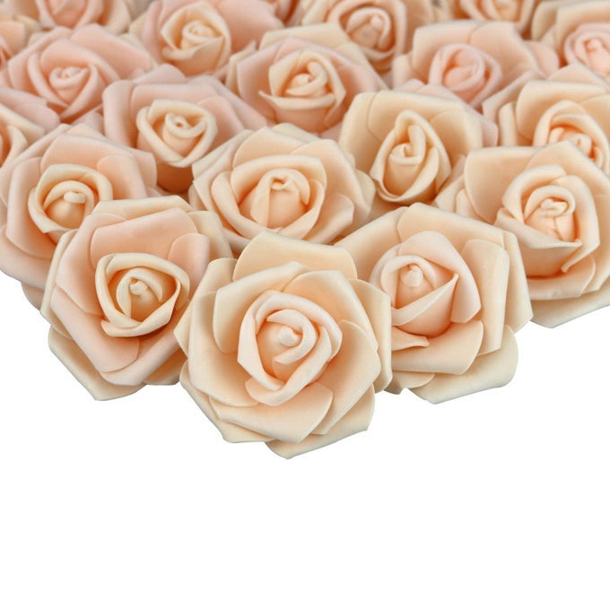 3 X 16 X 3 INCHES 100PCS DIY REAL TOUCH 3D ARTIFICIAL FOAM ROSE HEAD WITHOUT STEM FOR WEDDING PARTY HOME DECORATION PEACH