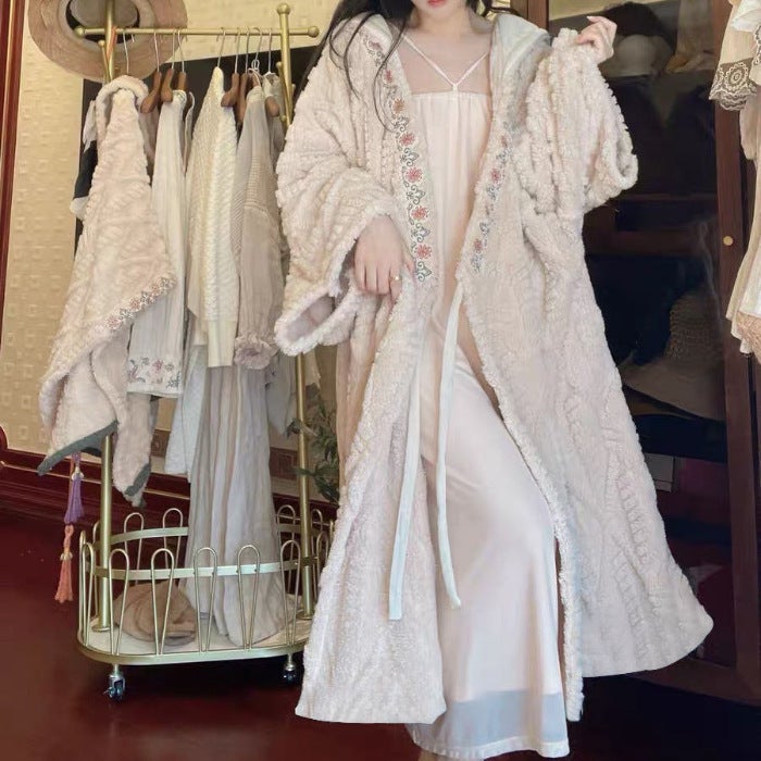 2024 Winter Velvet Hooded Cloak Robe Warm 31209 nightgown