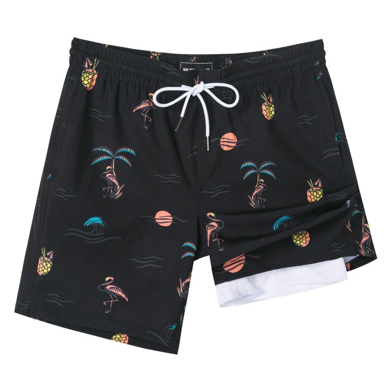 SURF CUZ Mens Swim Trunks with Compression Liner Quick Dry Swim Shorts 7" Swimming Trunks Stretch Bathing Suit 7 Inch,04 Tropic Nights,M - Image 1