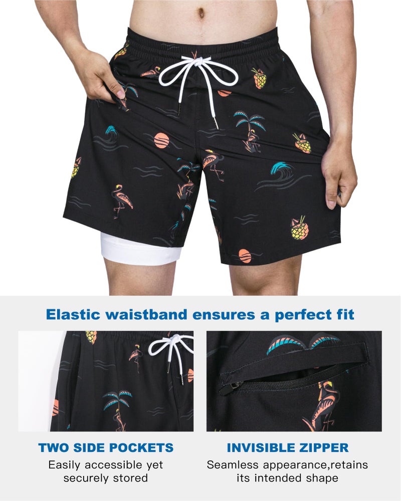 SURF CUZ Mens Swim Trunks with Compression Liner Quick Dry Swim Shorts 7" Swimming Trunks Stretch Bathing Suit 7 Inch,04 Tropic Nights,M - Image 4